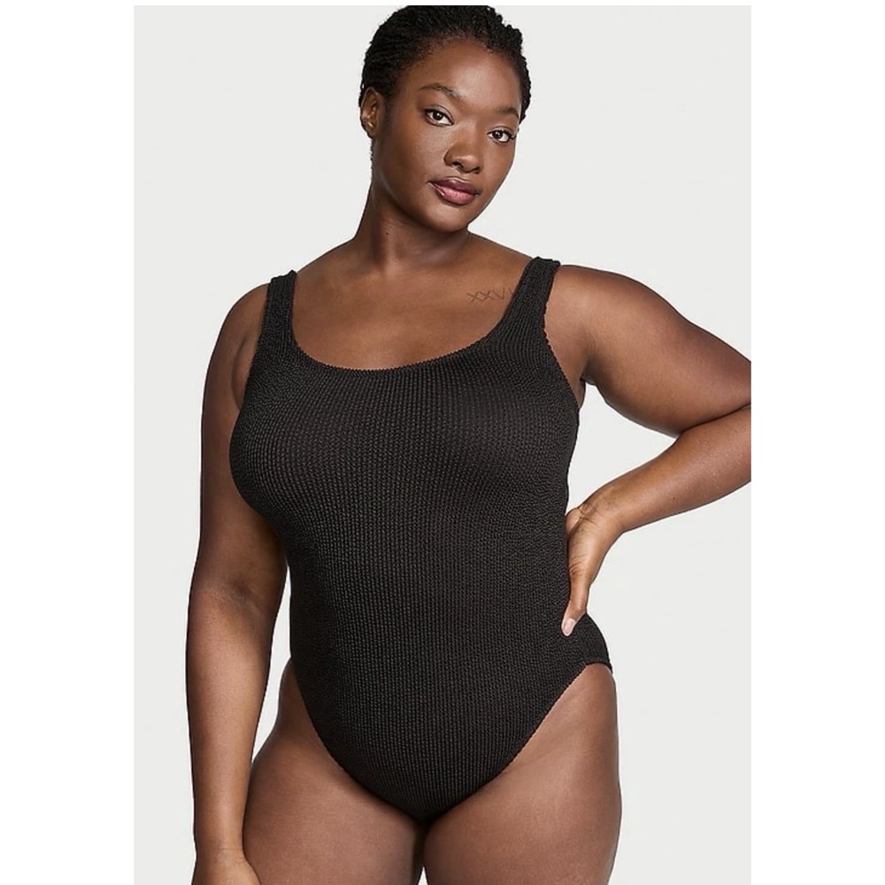 Victoria Secret Swim Crinkle Scoop Neck One Piece Swimsuit Black Size M/L